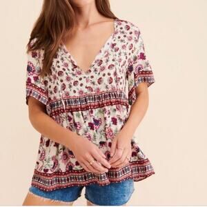 Raga Hiroka Boho Floral Tie Front Blouse